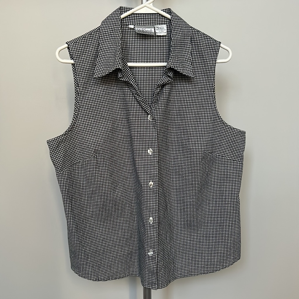 Willi Smith Vintage Sleeveless Black & White Button Down Shirt In Size Large